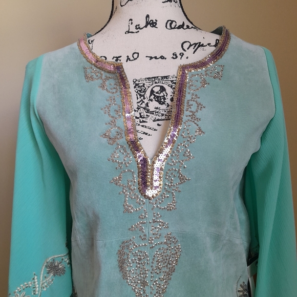 Wilsons Leather Turquoise Embroidered Blouse - Picture 2 of 12